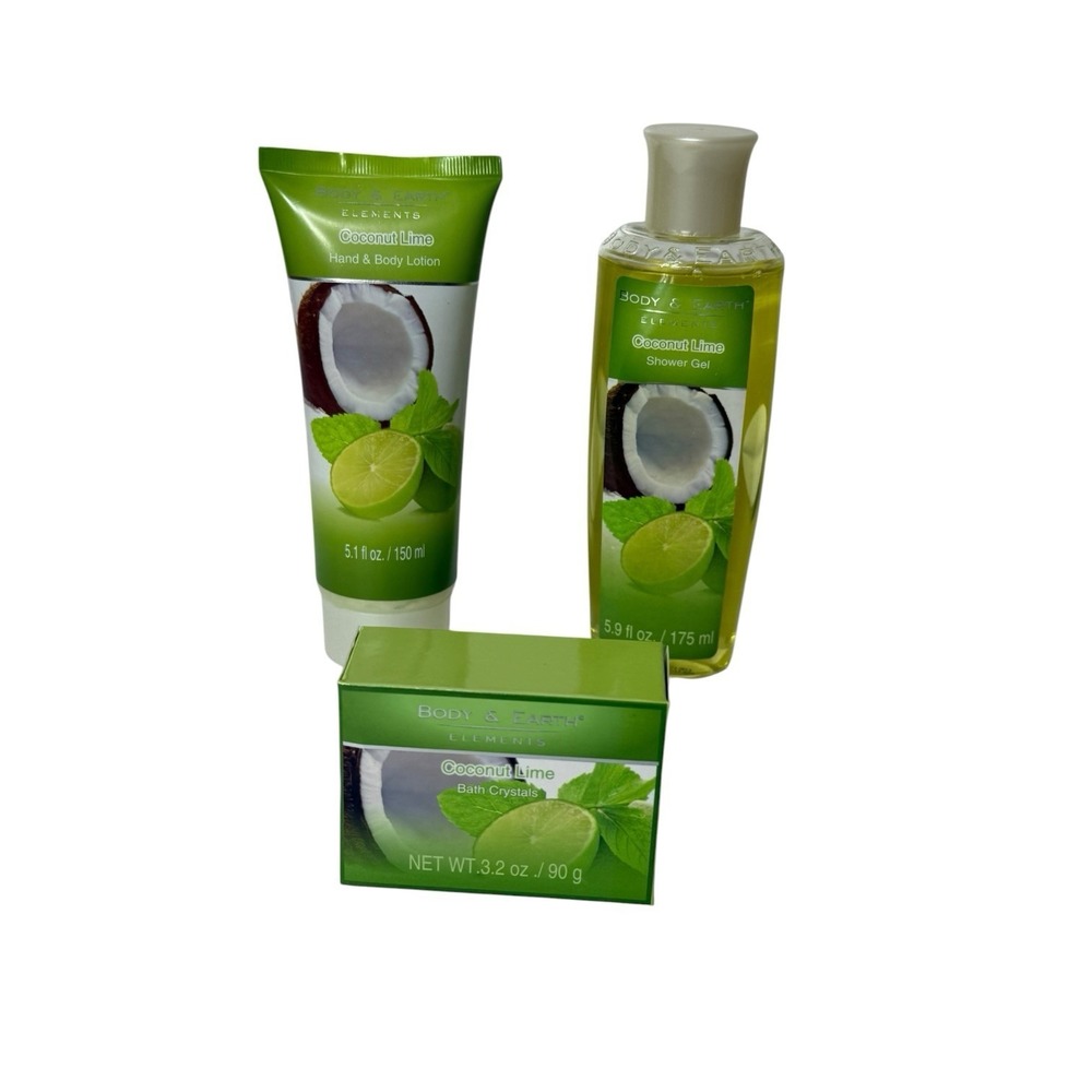 Body‎ & Earth Coconut Lime Lotion Shower Gel Bath Crystals Set
